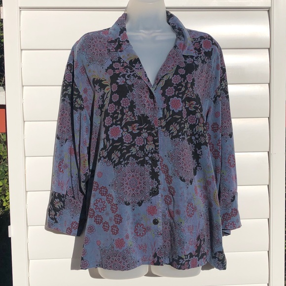 Tianello Blue and Purple Floral Button Down Shirt - Picture 11 of 12